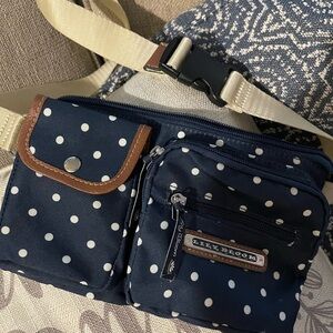 Navy Polka Dot Waist Belt Bag with Cream Strap